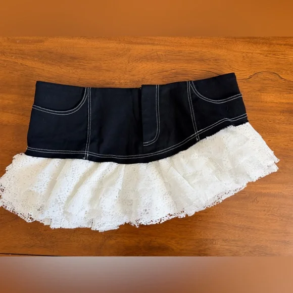 dark denim and White Ruffled Mini Skirt - Picture 3 of 5